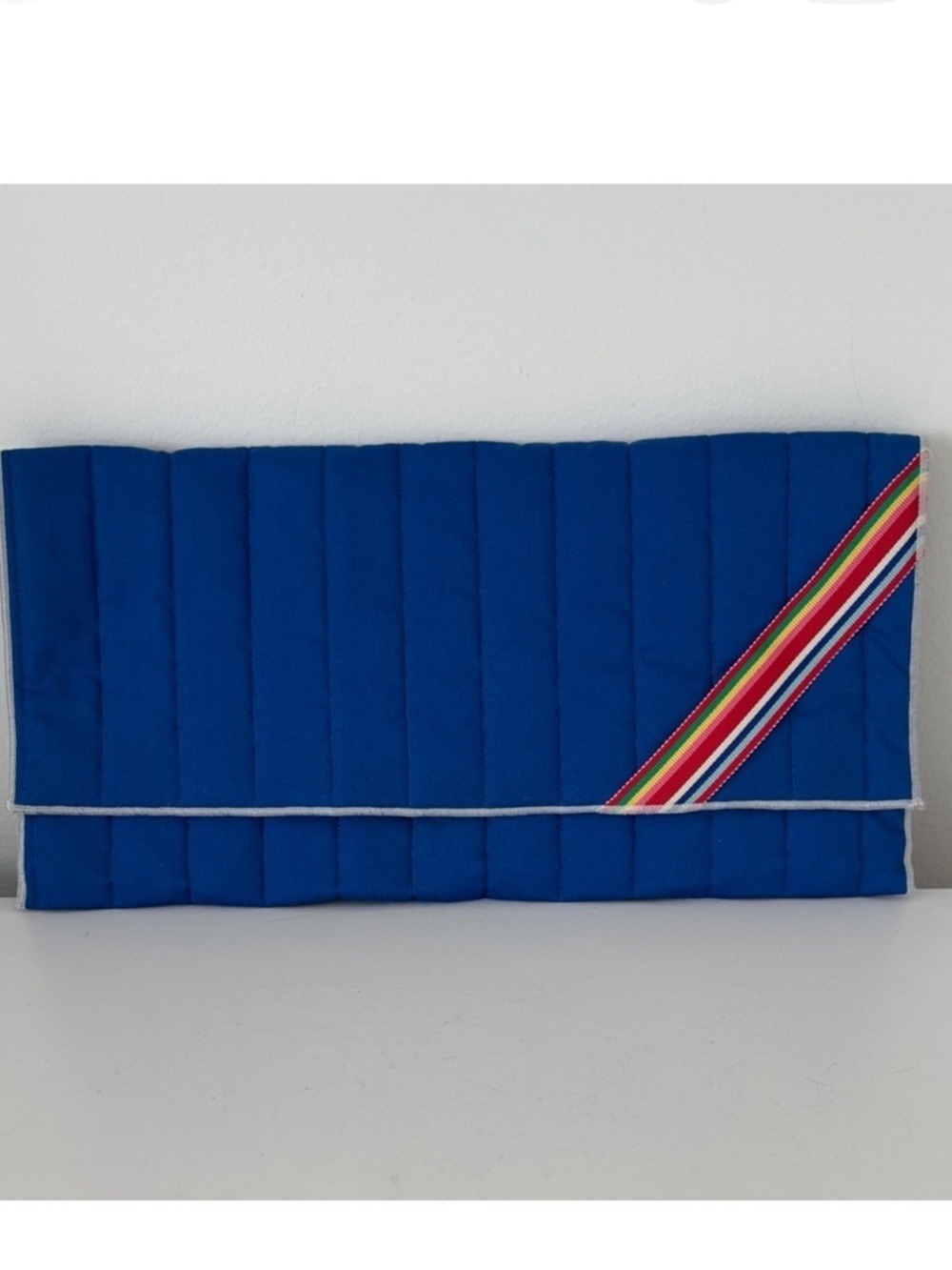 Vintage quilted fold over clutch purse passport holder travel case blue rainbow